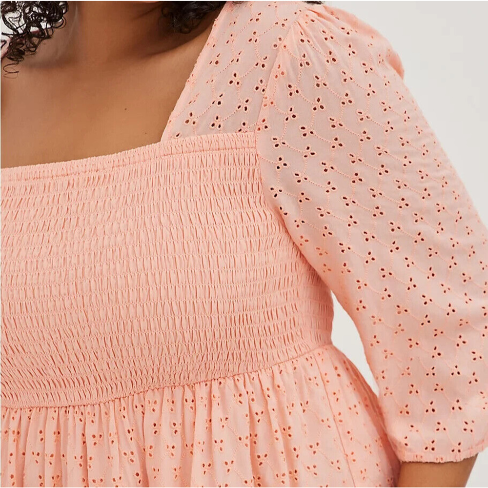 Torrid Voile Eyelet Smocked Babydoll 3/4 Sleeve Top Peach Women's Plus Size 3 3X - Picture 4 of 10